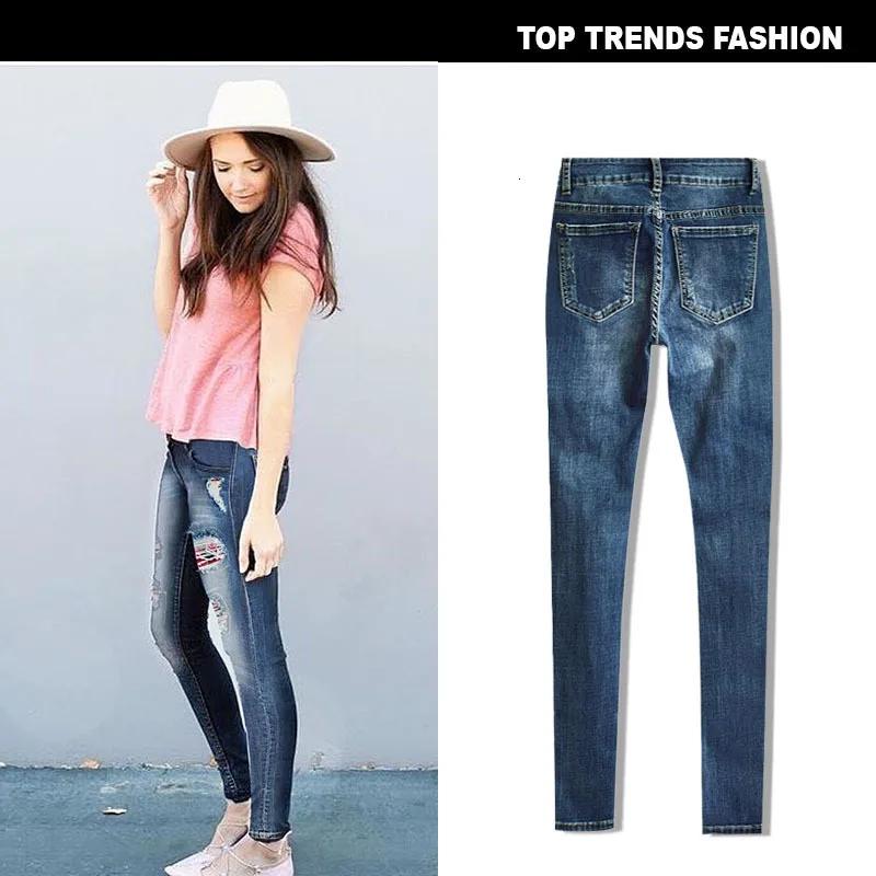 Suit-dress Holes Checkered Wash Wear Cowboy Trousers Bound Feet Pants | Женская одежда