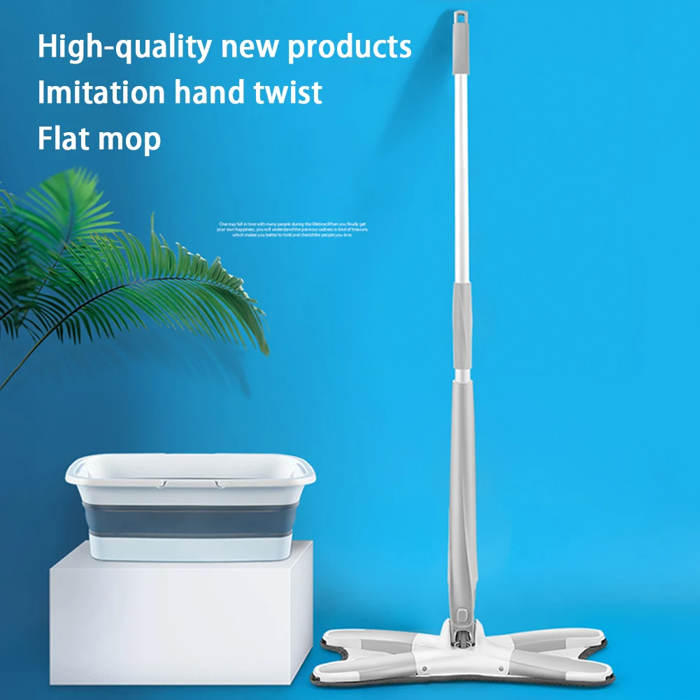 

With 4 Microfiber Pads Cleaning Tool 360 Rotation Hand Free Wash Flat Floor Mop Sweeper X Type Easy Wringing Kitchen For Wet Dry