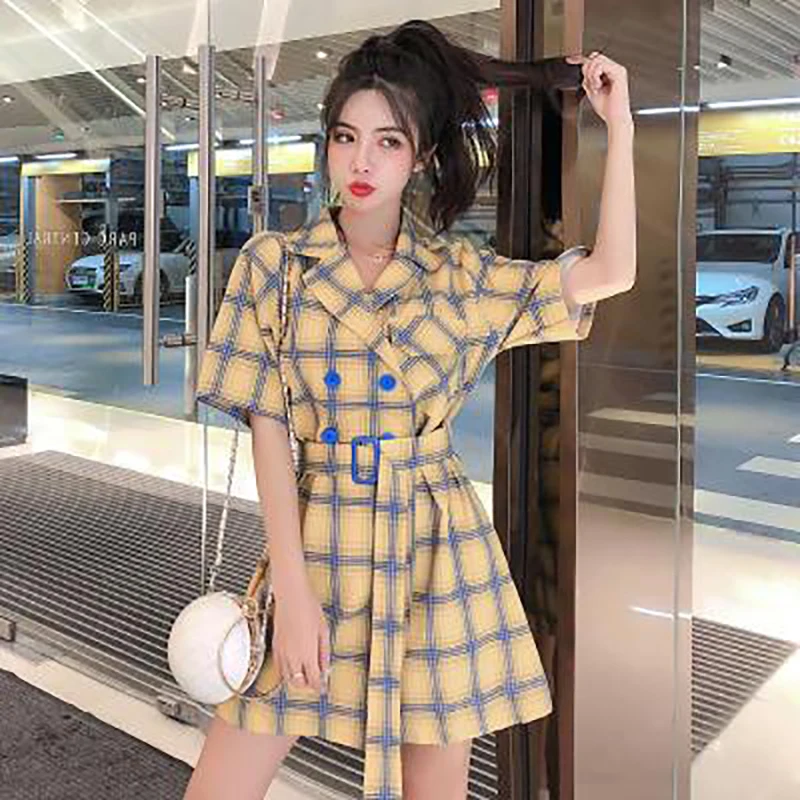 

Plaid Casual Pants Women New Summer 2020 Wide-legged Tall Waist Tooling Collect Waist Jumpsuit Thin Style Fashion