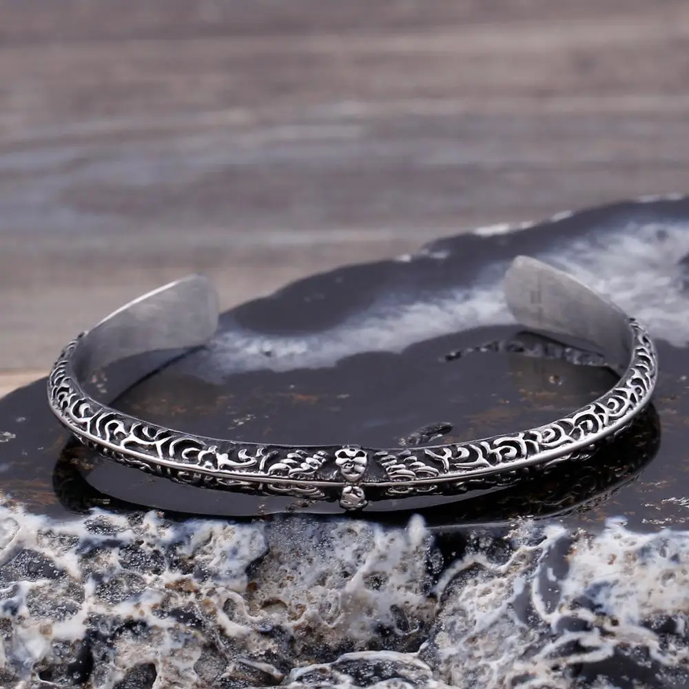 Мужской винтажный браслет Викинг Fongten черный с черепами из нержавеющей стали в