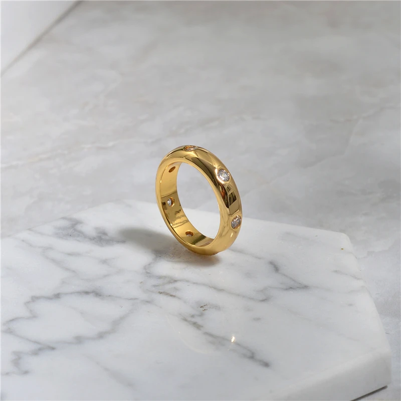 

European and American Design zircon ring female Super flash minimalist retro cold wind ring
