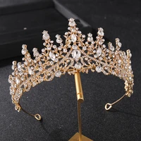thj fashion baroque luxury crystal ab bridal crown tiaras light gold diadem tiaras for women bride wedding hair accessories new