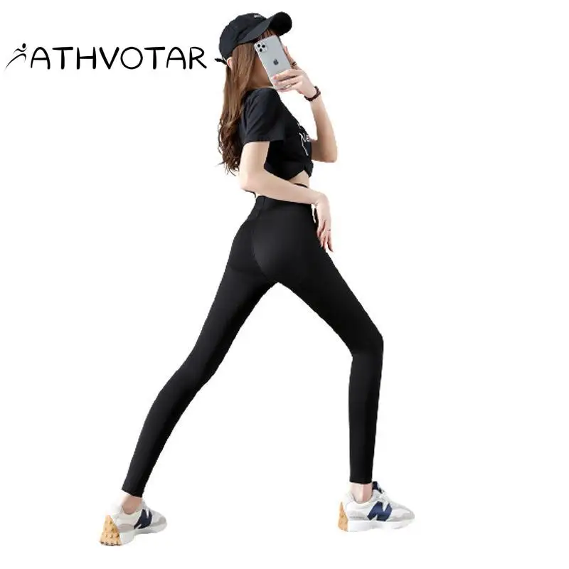 

ATHVOTAR High Waist Hip-Lifting Fitness Pants Women's Outer Wear Running Stretch Tights Peach Yoga Quick-Drying Sweatpants
