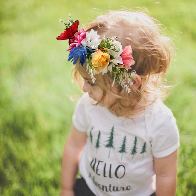 Дети Девочки Свадьба Цветок Корона Венок богемный лоза Регулируемая пряжа