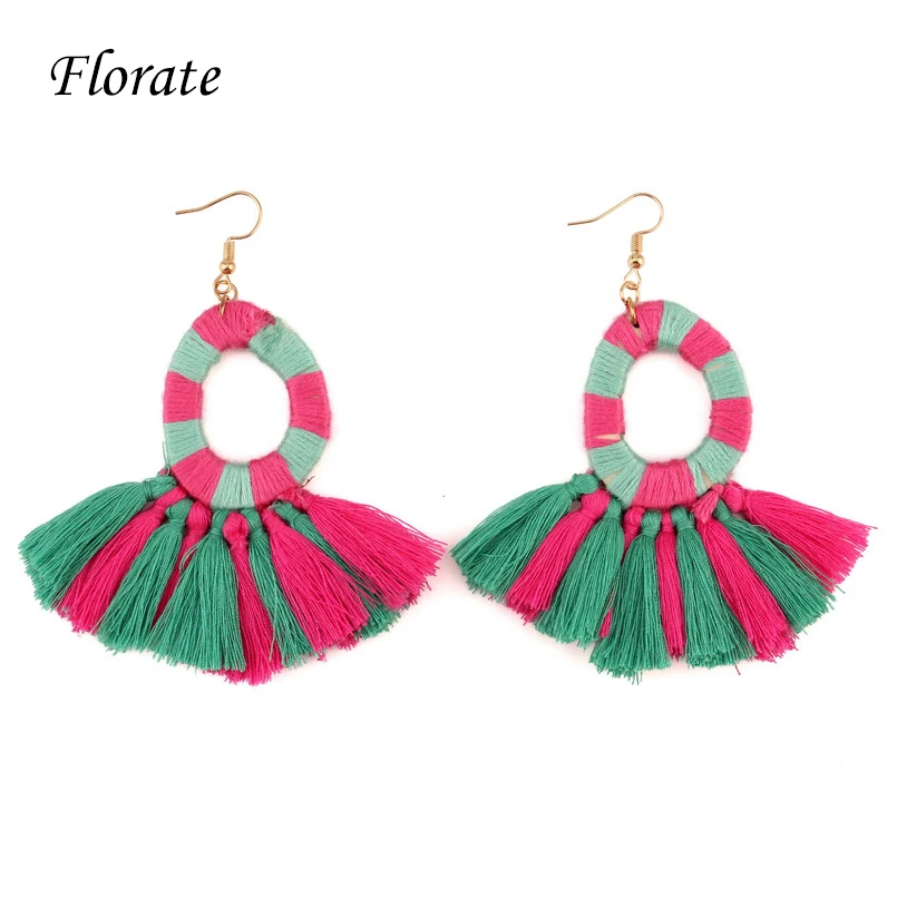 Женские Висячие серьги подвески с помпонами и шелковой нитью Разноцветные