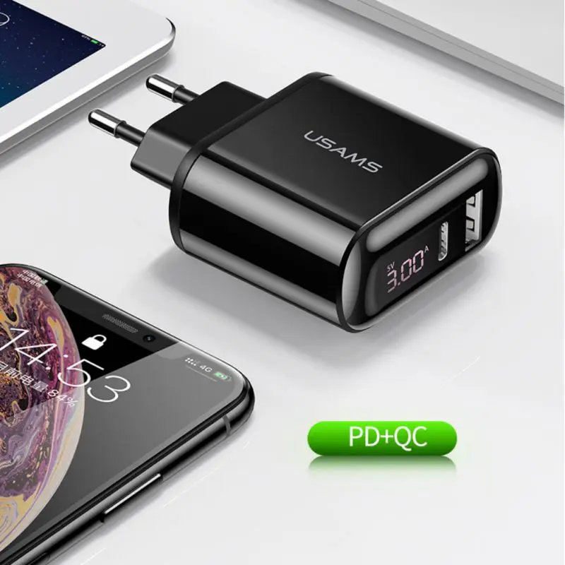 Настенное зарядное устройство с двумя портами цифровой дисплей быстрая зарядка 3