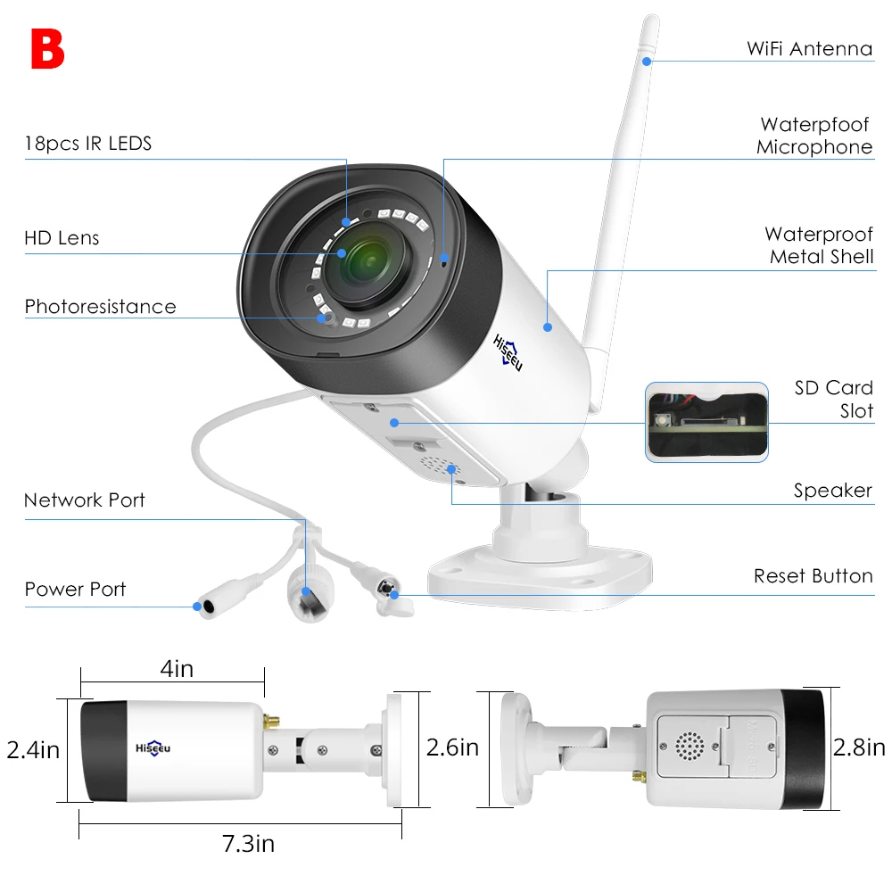 Hiseeu Беспроводная ip-камера 1080 P, объектив 3,6 мм, водонепроницаемая камера безопасности, WiFi, для Hiseeu, беспроводная система видеонаблюдения, комплекты, IP Pro APP View