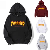 2021 thrasher fire pattern flame print multicolor womens casual cotton hoodie harajuku hip hop plus size sweatshirt top
