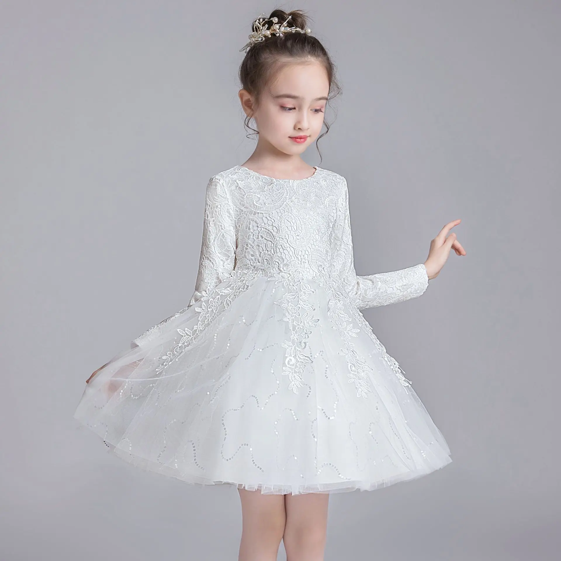 Autumn Winter New Princess Flower Girl Wedding Party Bridesmaid Group Dress Girl Birthday Party Dinner Party Long Sleeve Dress