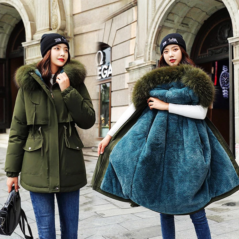 2020 теплая зимняя куртка Женская Повседневная парка с меховой подкладкой