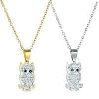 2021 small crystal owl pendant necklace for women girl gold silver color black eyes animal necklace choker jewelry dropshipping