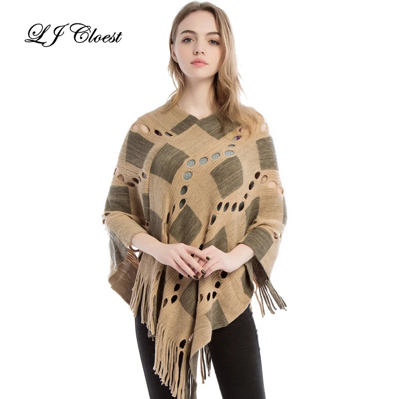 Женская Тонкая Шаль из пашмины цвета хаки с дырками офисный Повседневный пуловер