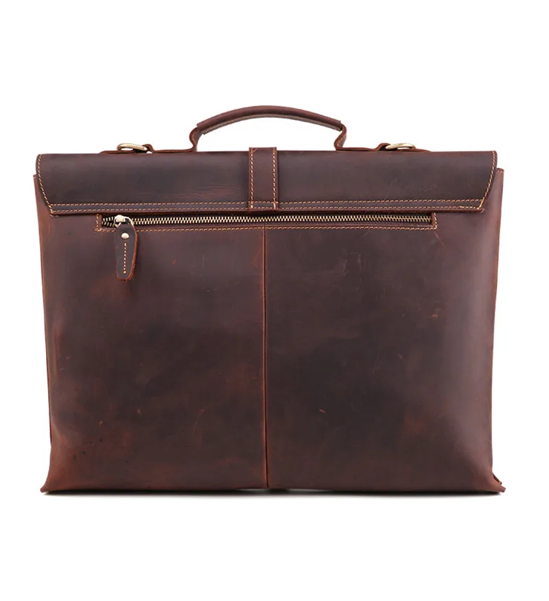 Retro Crazy Horse Leather Men's Daily Work Office Lawyer Business Briefcase 15.6-inch Multifunctional Computer Travel Handbag