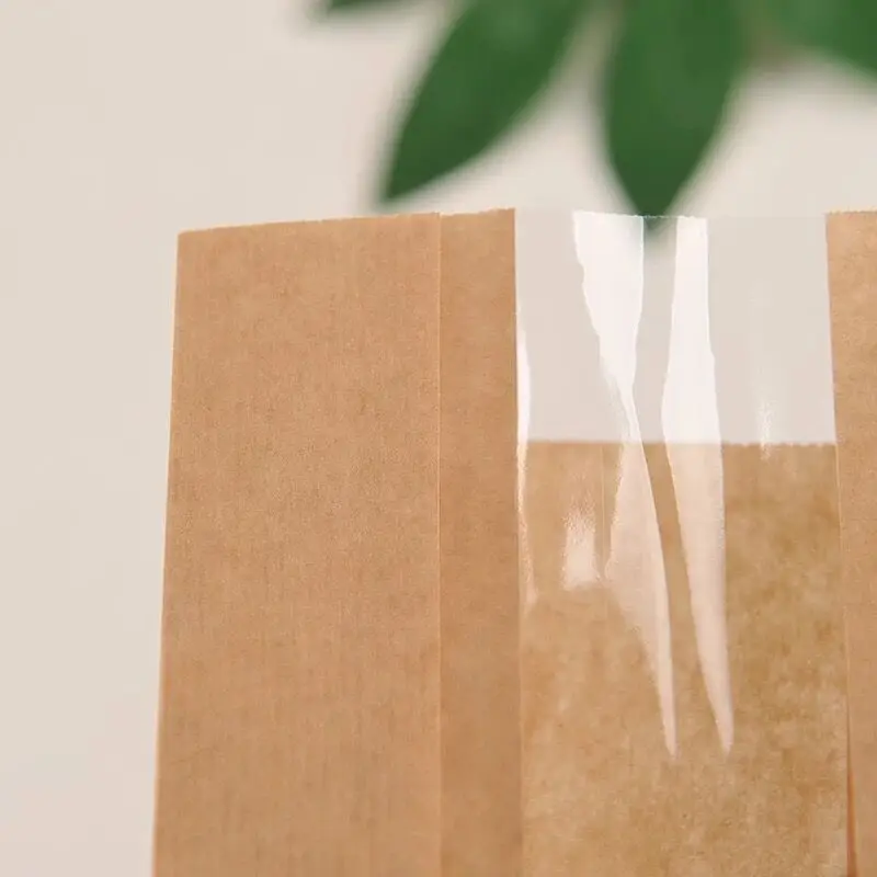 

Kraft Paper Window Takeout Food Bags 100pcs 50gsm Small Paper Gift Bags Fruits Bread Hamburger Fried Food Window Bag Pouches
