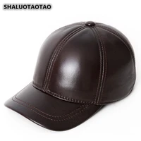 genuine leather hat autumn winter mens leather hat fashion cowhide baseball cap thermal earmuffs snapback beaked cap casquette