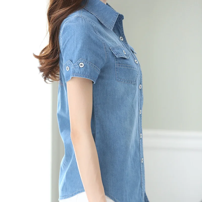 женская повседневная одежда 2019 летние модные свободные женские джинсовые блузки