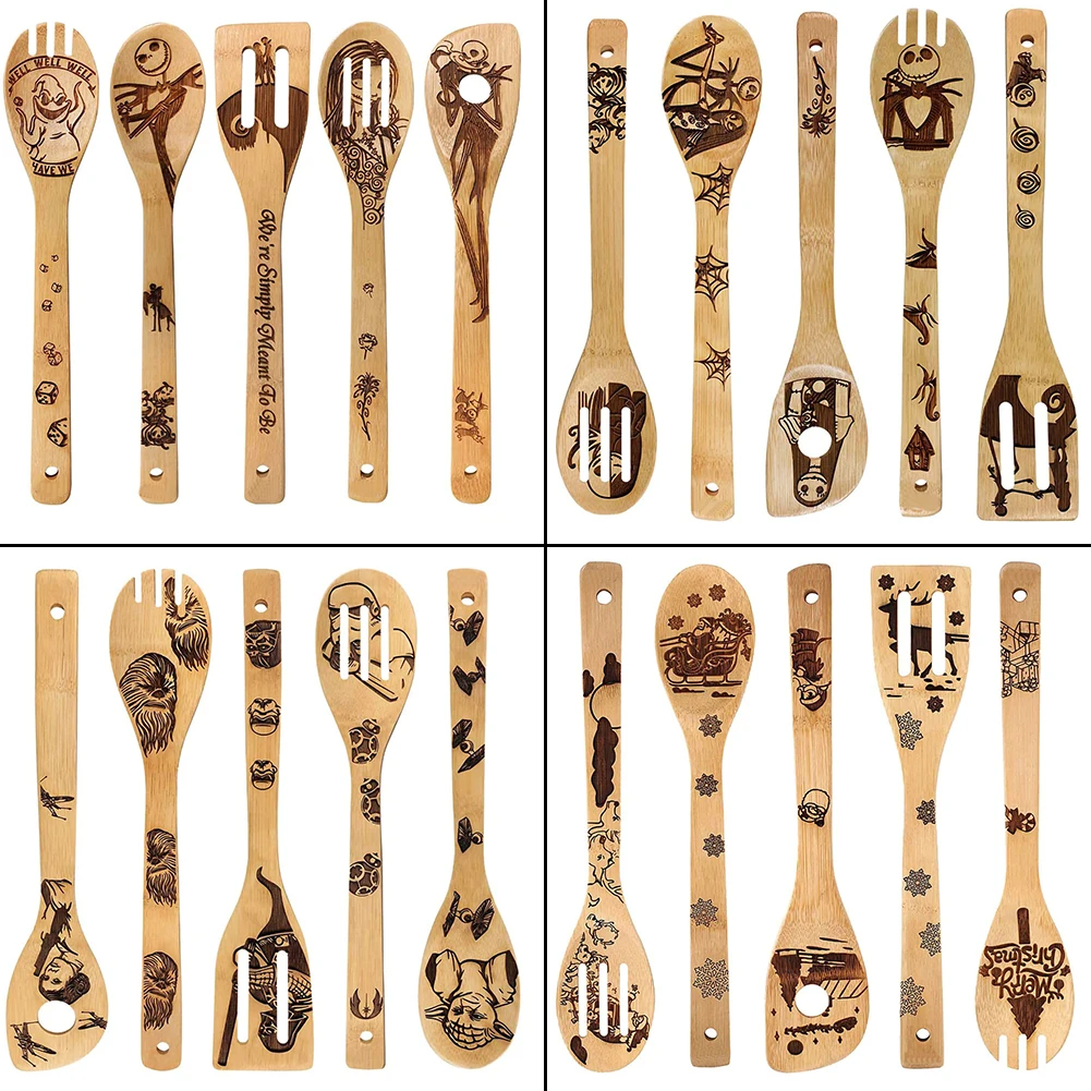 Лопатки деревянные бамбуковые для Хэллоуина 5 шт. | Дом и сад