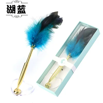 New Gift Pen Feather Quill Pen Ballpoint Pen Student Creative Desk Pen With Pen Holder