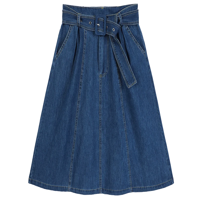 

[EAM] Half-body Skirt Denim Two Pieces Suit New Round Neck Short Puff Sleeve Blue Women Fashion Tide Spring Summer 2021 1DD8726