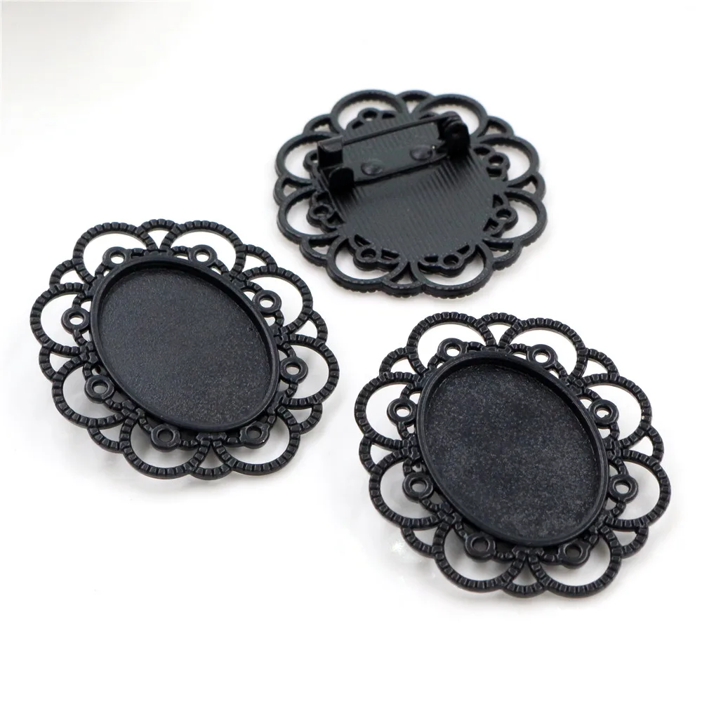 

5pcs 18x25mm Inner Size Black plated Brooch Pin Classic Style Cameo Cabochon Base Setting (C2-46)