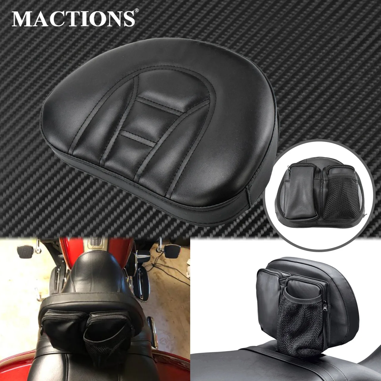 

Мотоцикл Rider спинки Pad с карманами на молнии сетки Чехол колодки Черный для Harley Sportster Dyna Touring Road king Breakout
