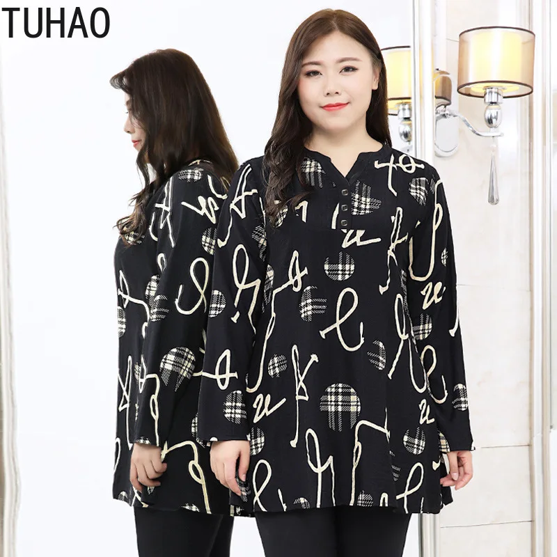 TUHAO размера плюс 10XL 9XL 8XL блузка рубашка Модные женские топы и блузки женская принт