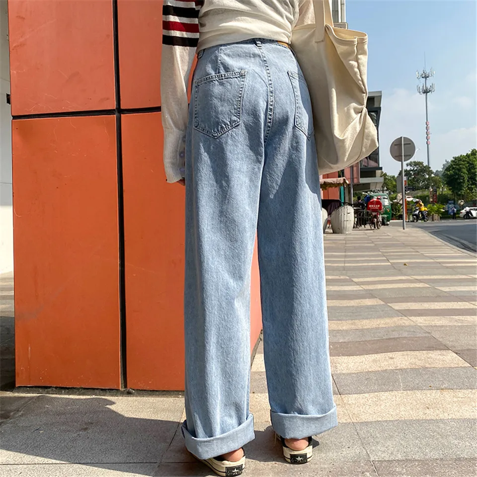 

DEYIWoman Jeans High Waist Clothes Wide Leg Denim Clothing Blue Streetwear Vintage Quality 2021 Fashion Harajuku Straight Pants