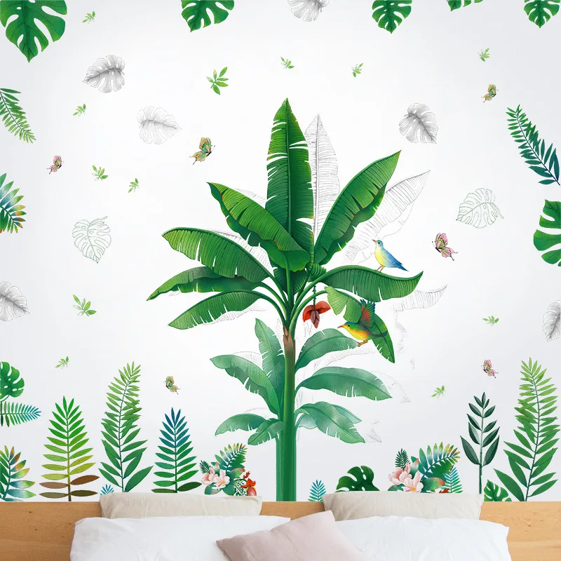 

Большие тропические зеленые листья растения наклейки на стену крыльцо спальня фон украшение съемные ПВХ Настенные Базовые наклейки