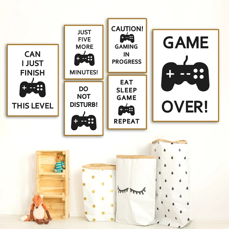 

Video Game Prints Black White Posters Teen Boy Bedroom Decor Gaming Quotes Art Canvas Painting Picture Game Room Wall Decoration