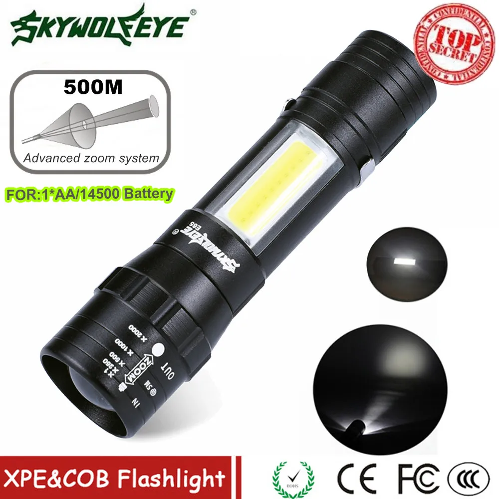 

New Zoomable Xpe Q5 + Cob Led Mini Flashlight Lamp 14500/aa 4 Modes Pocket Torch Lantern Penlight Waterproof For Outdoor