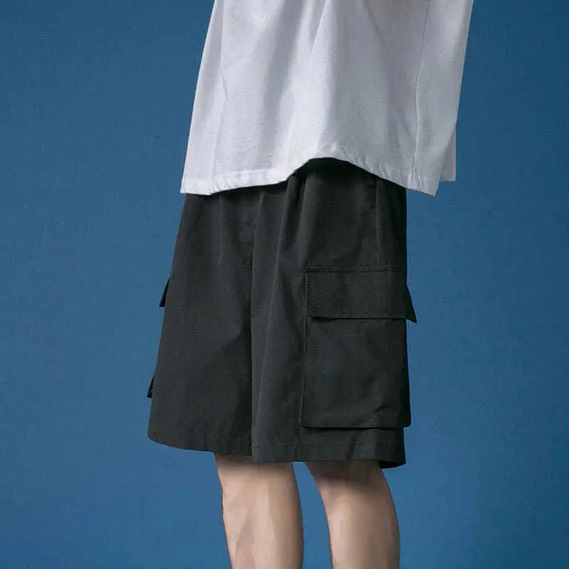 

Casual tooling 5-point pants men's trend Korean student loose straight pants solid color versatile large pocket pants