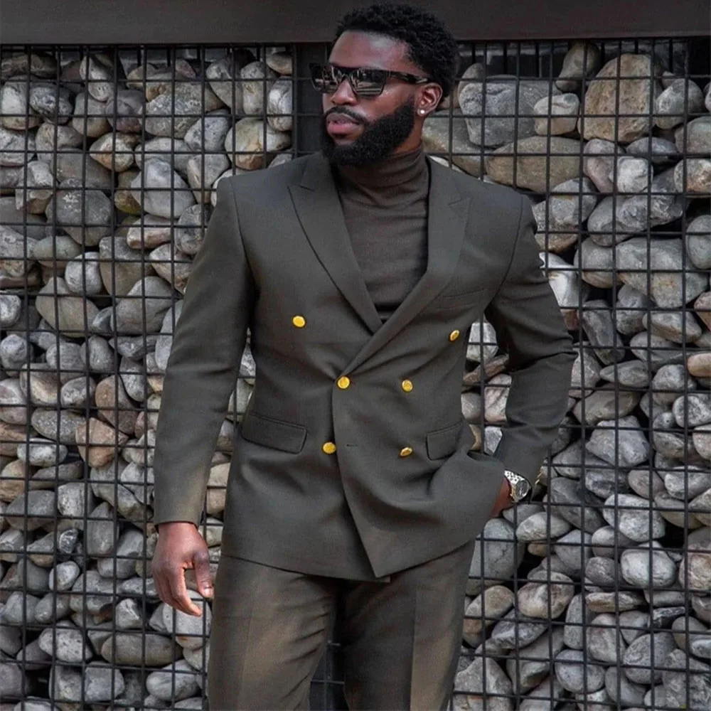 Мужской приталенный Блейзер для жениха черный двубортный пиджак с золотыми