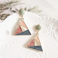 triangle oil drop earrings pink white geometry grey fresh elegant creative metal dangler romantic women vintage party gift
