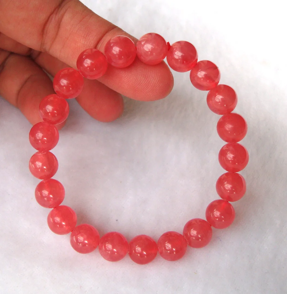 Бесплатная доставка натуральный Родохрозит круглые бусины эластичный браслет