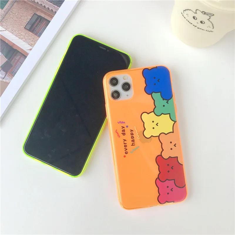 Корейский цветной мягкий чехол с медведем для iphone 7 Plus 8 оранжевый изображением