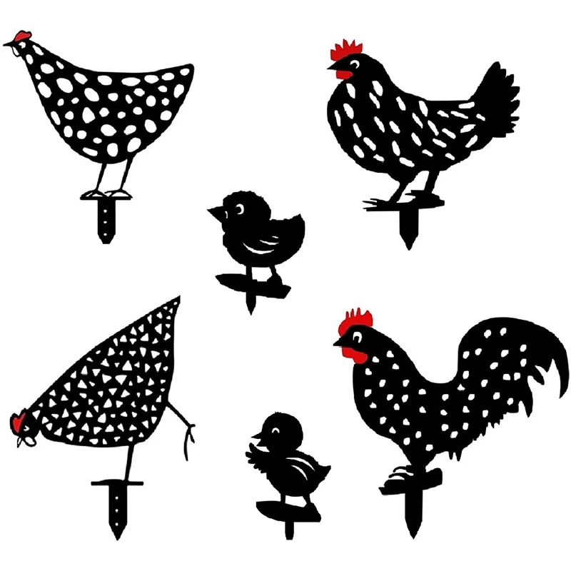

Силуэт курицы, акриловая садовая художественная стойка, черная акриловая статуя петуха, курица цыпленка, декоративная подставка для сада, д...