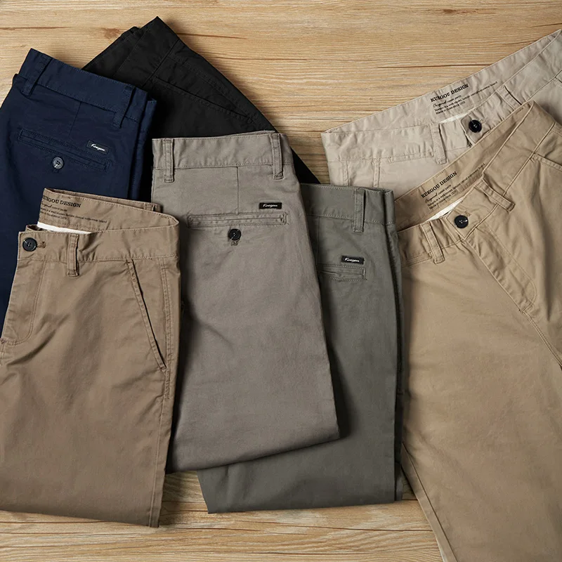 Мужские брюки-стрейч KUEGOU черные повседневные облегающие большие размеры модель