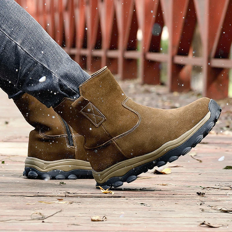 Мужские зимние ботинки из натуральной кожи на толстом меху Мужская зимняя обувь