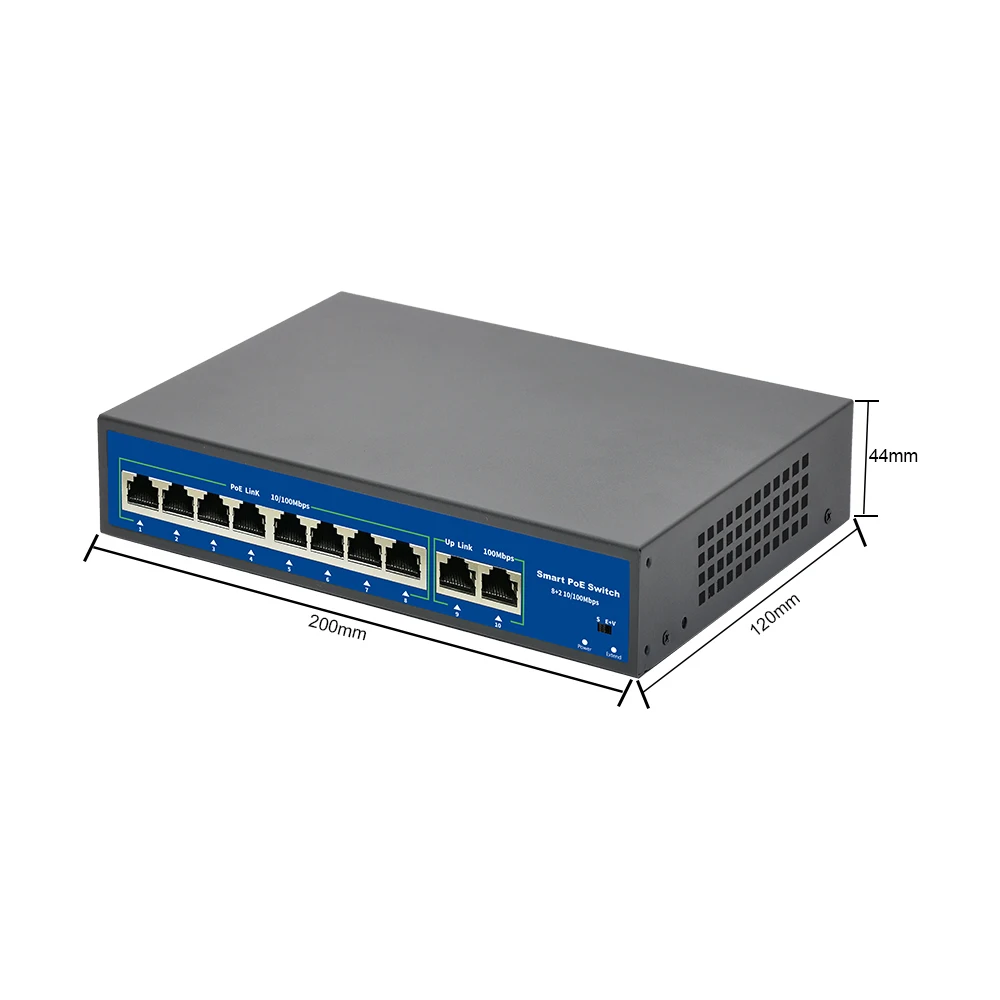 

10Port POE Ethernet Switch 52V VLAN 10/100Mbps IEEE 802.3 Af/at Standard Network Switch for CCTV IP Camera Wireless AP 250M