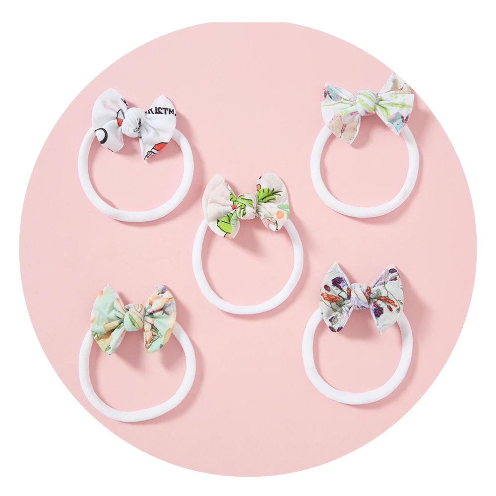 

Хлопковые нейлоновые повязки с принтом для девочек, эластичные повязки для волос, Мягкая повязка на голову, банты для волос для маленьких де...