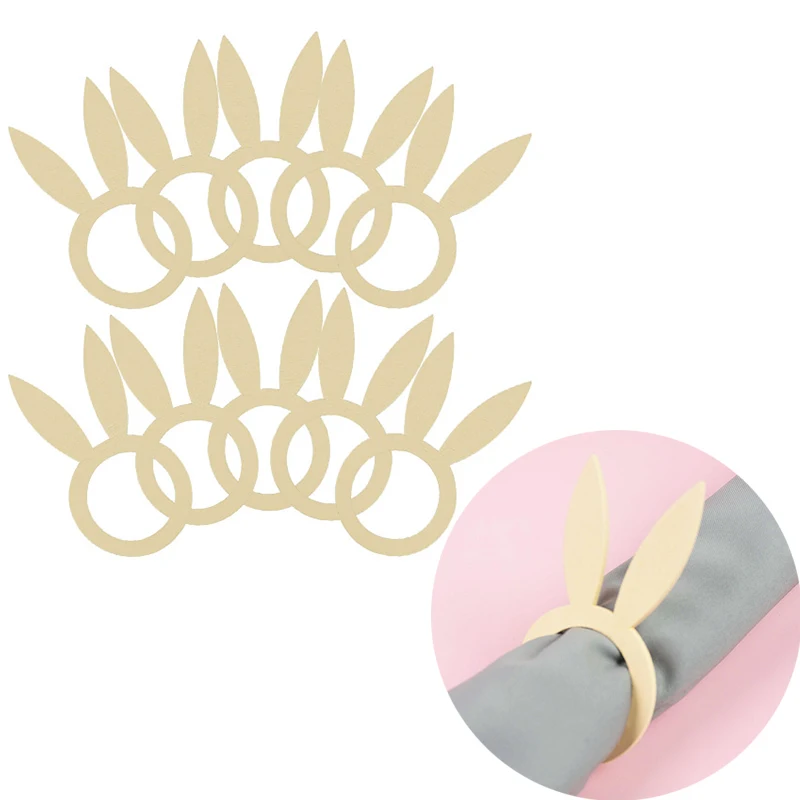 

10pcs DIY Rabbit Wood Craft Easter Decoration Napkin Ring For Home Easter Party Family Dinner Table Decor Supplies Towel Buckles