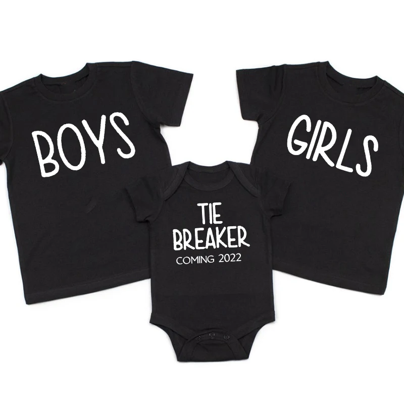 Tie Breaker Pregnancy Reveal t-shirt Big Brother Sister sibling Shirt Third Pregnancy Announcement family matching outfits