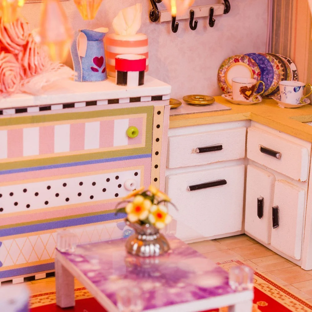 

DIY Wooden Dolls house Miniature Kit Romantic Purple Home Kids Decoration