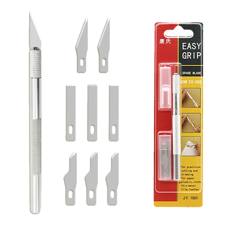 

Metal Handle Carving Knife 9 Blades Craft Artwork Cutting Knife Stencil Scoring Hobby Repairing Sculpture Knife DIY Hand Tools