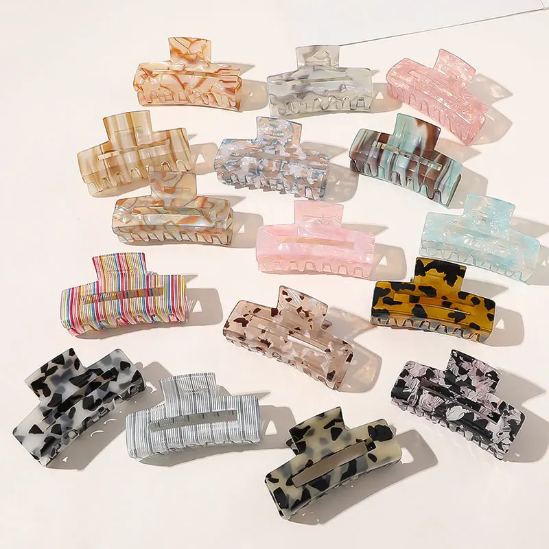 

Colorful Large Square Hair Clip Hair Accessories Vintage Resin Leopard Hairpins Hair Claws Ponytail Holder Geometric Acetate