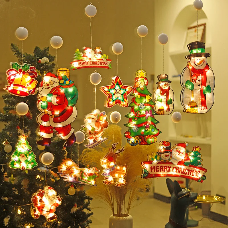 

LED Christmas Suction Cup Hanging Lights Santa Snowman Battery Powered Decorative Lights Christmas New Year Decoration Supplies