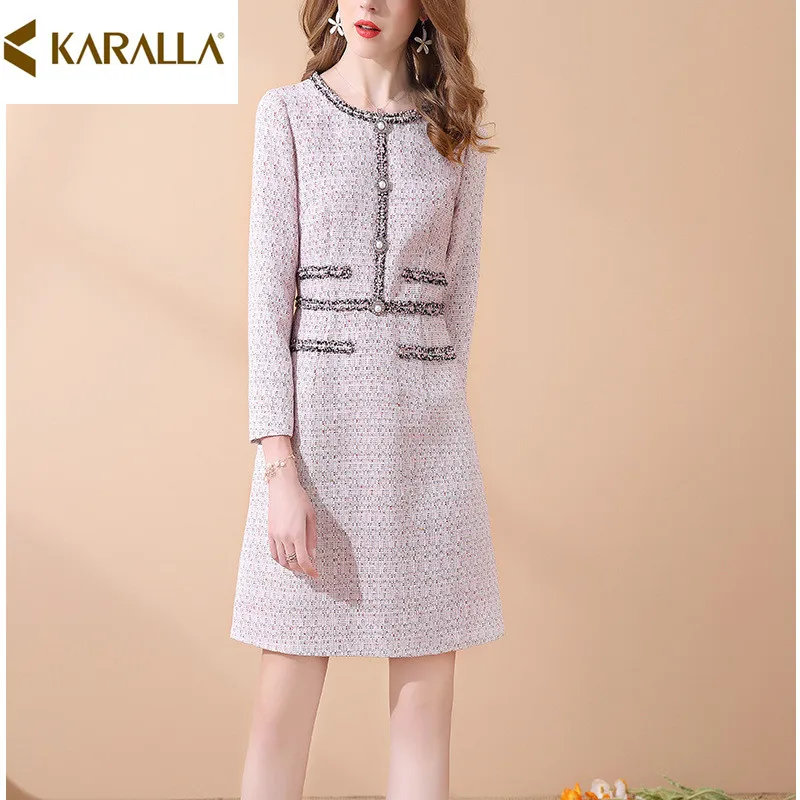 KARALLA новинка 2020 весна осень подиумное платье для женщин высокое качество розовое