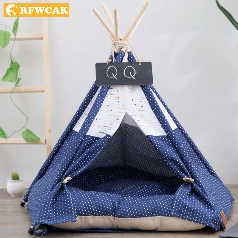 

RFWCAK Pet Tent Dog Bed Cat Toy House Cat Kennel Dog Beds For Small Dogs Puppy Bed Portable Washable Pet Teepee Included Mat