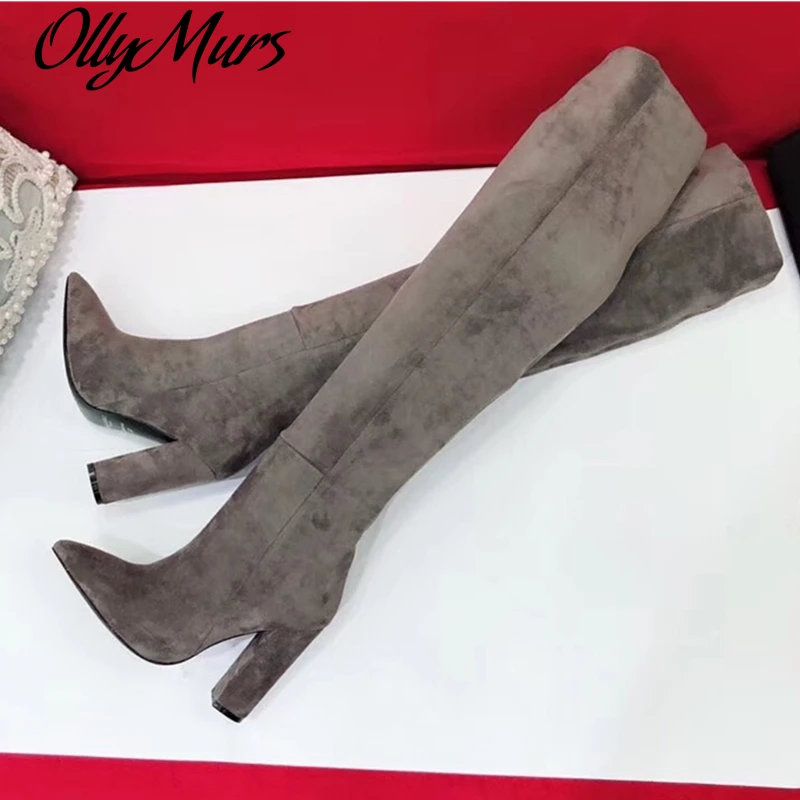 

Ollymurs Sexy Suede Leather Women Boots Winter Ladies Fashion Spike Heels Bottom Boots Shoes Over The Knee Thigh High Long Boots