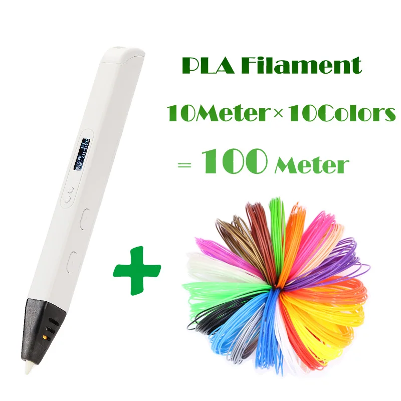 White Add 100 Meters Lihuachen RP800A 3D печать Ручка для детей 3D Рисование ручка живопись Intellectua игрушка применимый ABS/PLA нити материал - Цвет: White Add 100 Meters